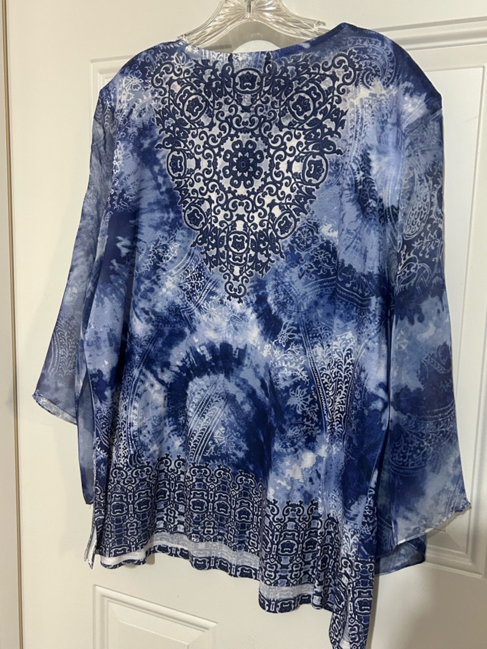 ONE WORLD Navy and Light Blue Printed Tunic Top - Picture 2 of 5